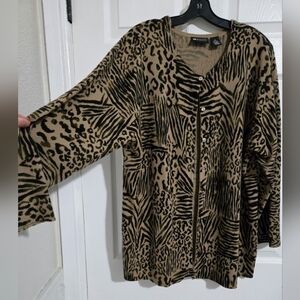 Maggie Barnes Animal Print Cardigan Sweater Size 1X Loose Baggy